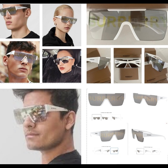 BURBERRY SHIELDS WITH SILVER & GOLD BURBERRY WRITTEN ON MIRROR LENSES SUNNIES - Picture 7 of 16